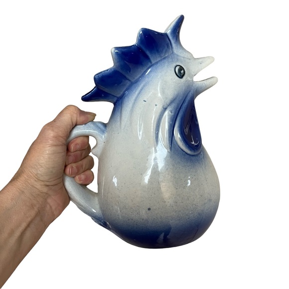 Blue and White Antique Pottery / China Rooster Pitcher